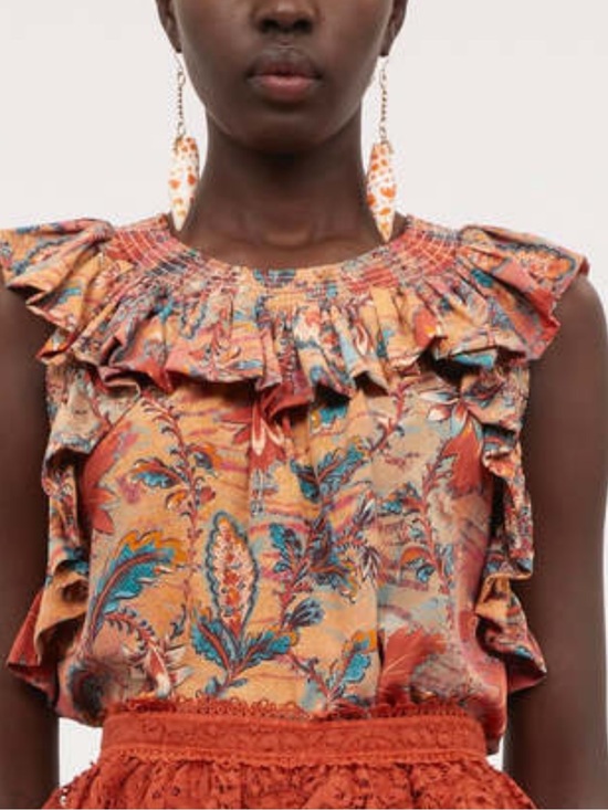 Ulla Johnson Tops - ULLA Johnson Tulip Top Coral Bloom Silk Shirt Ruffle boho chic glam